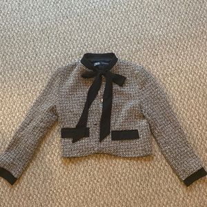 Zara bow trim textured blazer